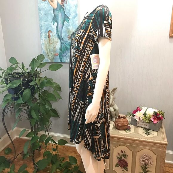 LuLaRoe Carly High Low Abstract Print Dress Fall Sz XXS NWT New - Picture 3 of 16